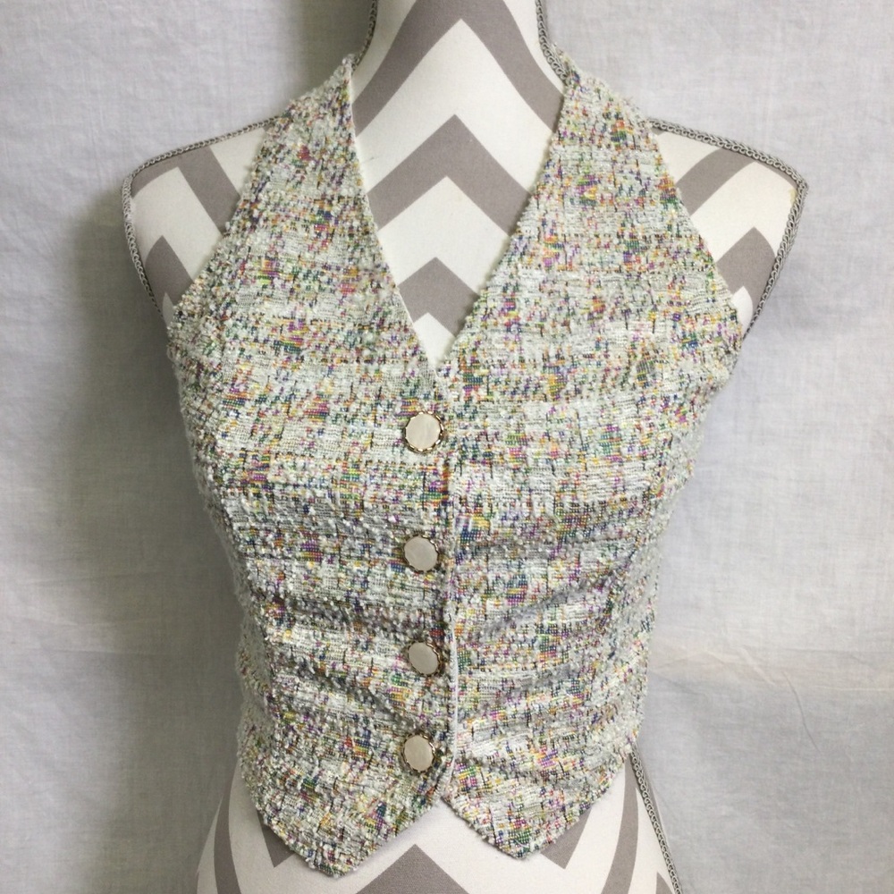 Dazy Womens Multicolor Textured Fabric Backless Sleeveless Halter Vest Sz M